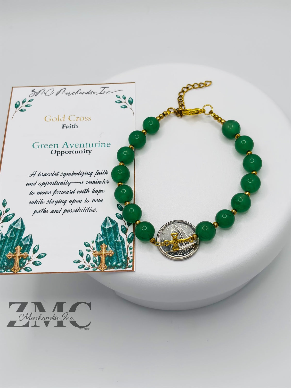 18K Gold Cross Aventurine Bracelet ( Hollow Empty Inside)