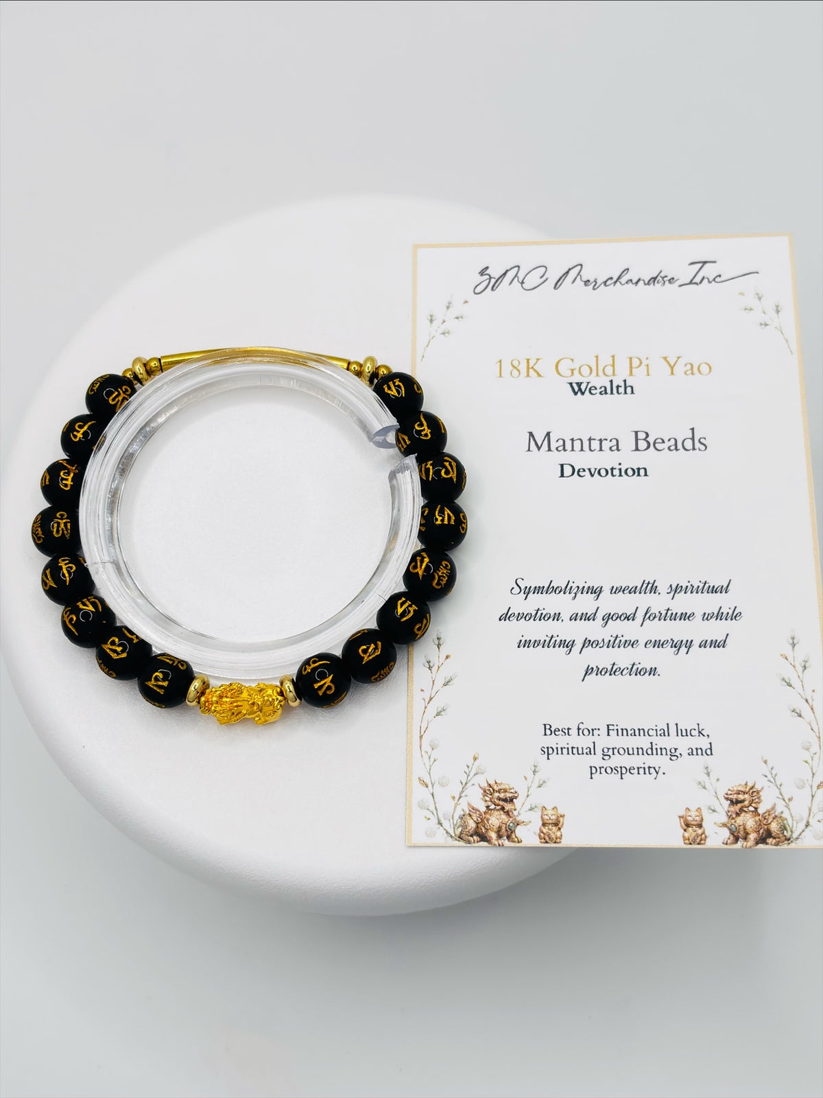 18K Gold Lucky Piyao/ Pi Xiu Black Mantra Bracelet ( Hollow Empty Inside) SMALL PIYAO