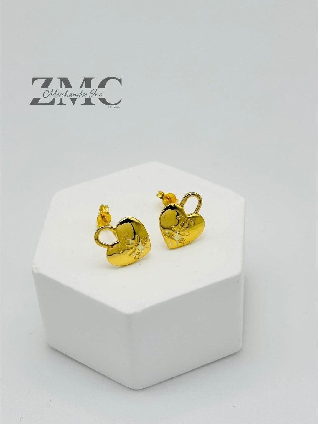 18K Gold Heart C Earrings
