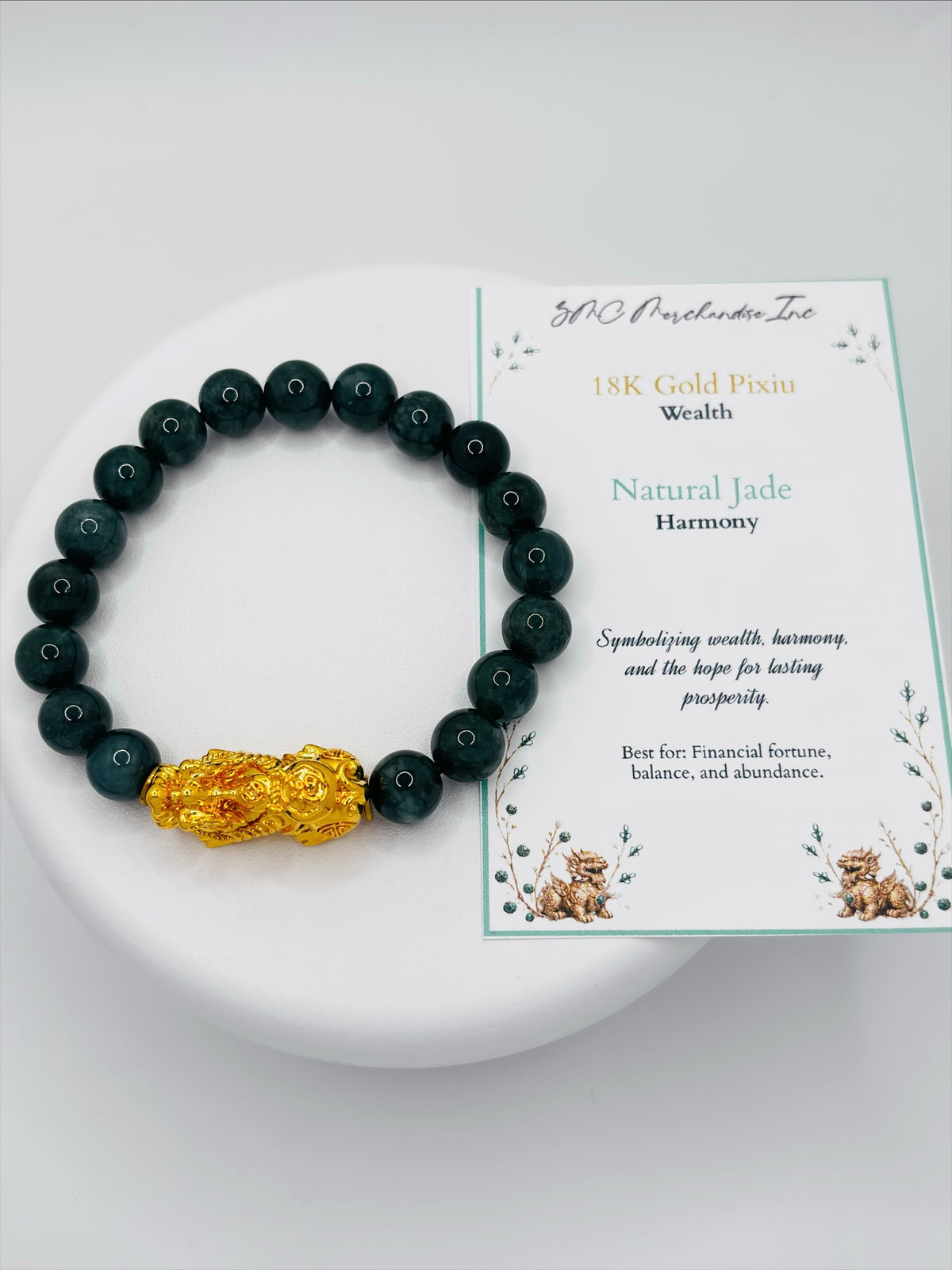 18K Gold Lucky Piyao/ Pi Xiu Green Jade Bracelet( Hollow Empty Inside) XXL PIYAO