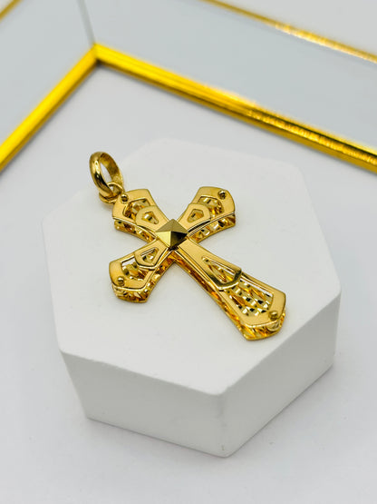 18K Gold Cross Back to Back Pendant
