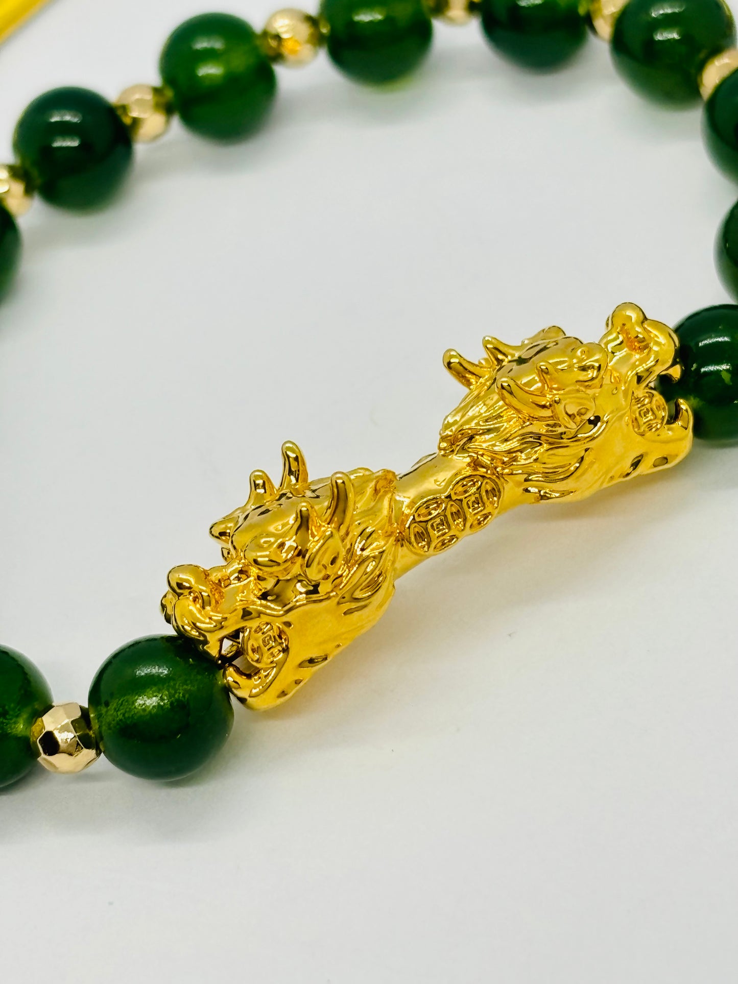 18K Gold  Lucky Dragon Bracelet Green ( Hollow Empty Inside)  XXL Size