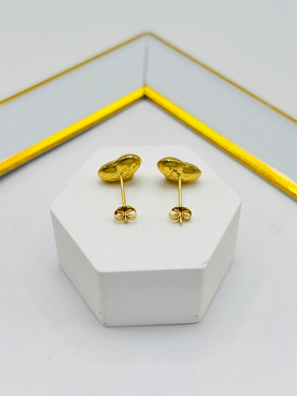 18K Gold Diamond Cut Heart Earrings