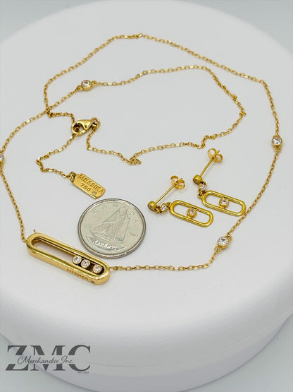 18K Gold Necklace and Earrings Set