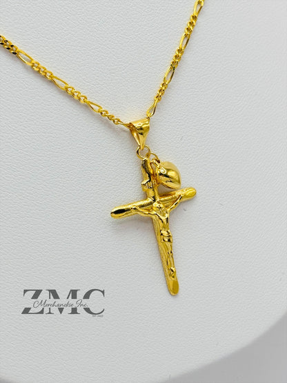 18K Gold Cross & Heart Necklace