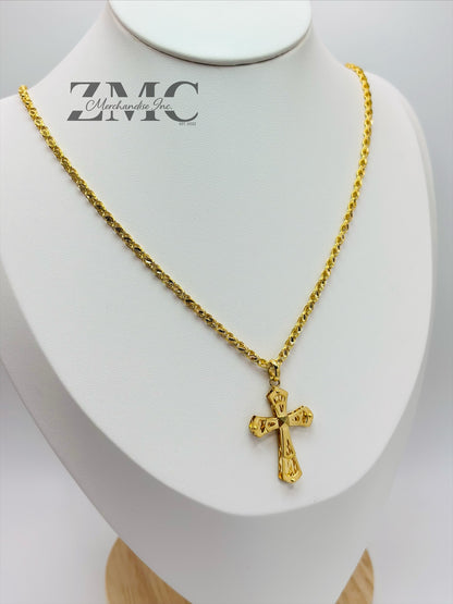 18K Gold Slim Damascus Cross Necklace