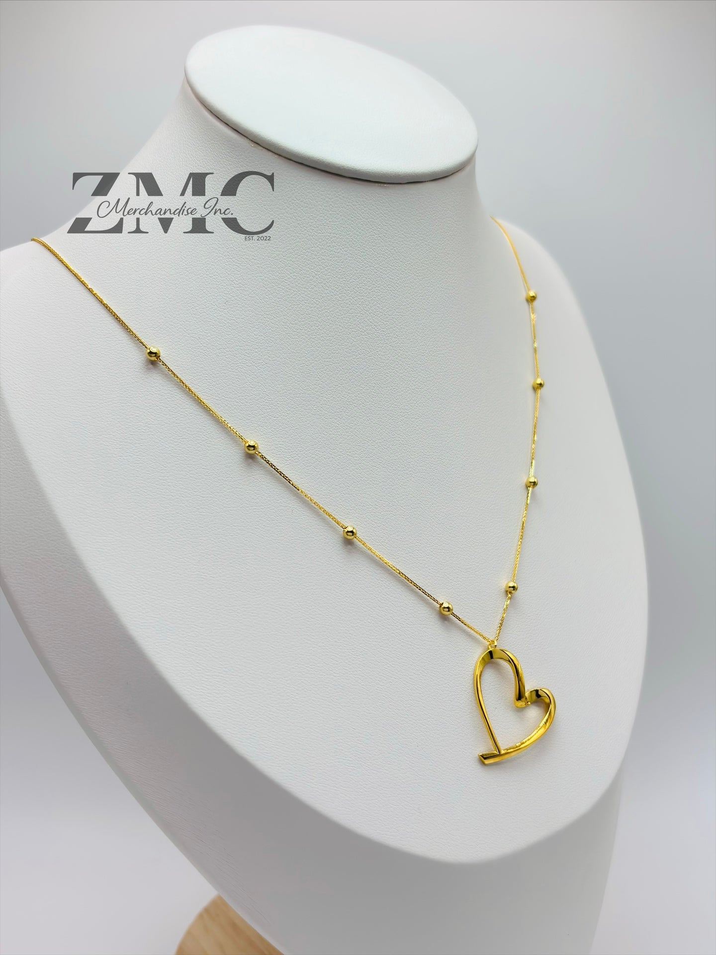 18K Gold Attached Heart with Ball Necklace
