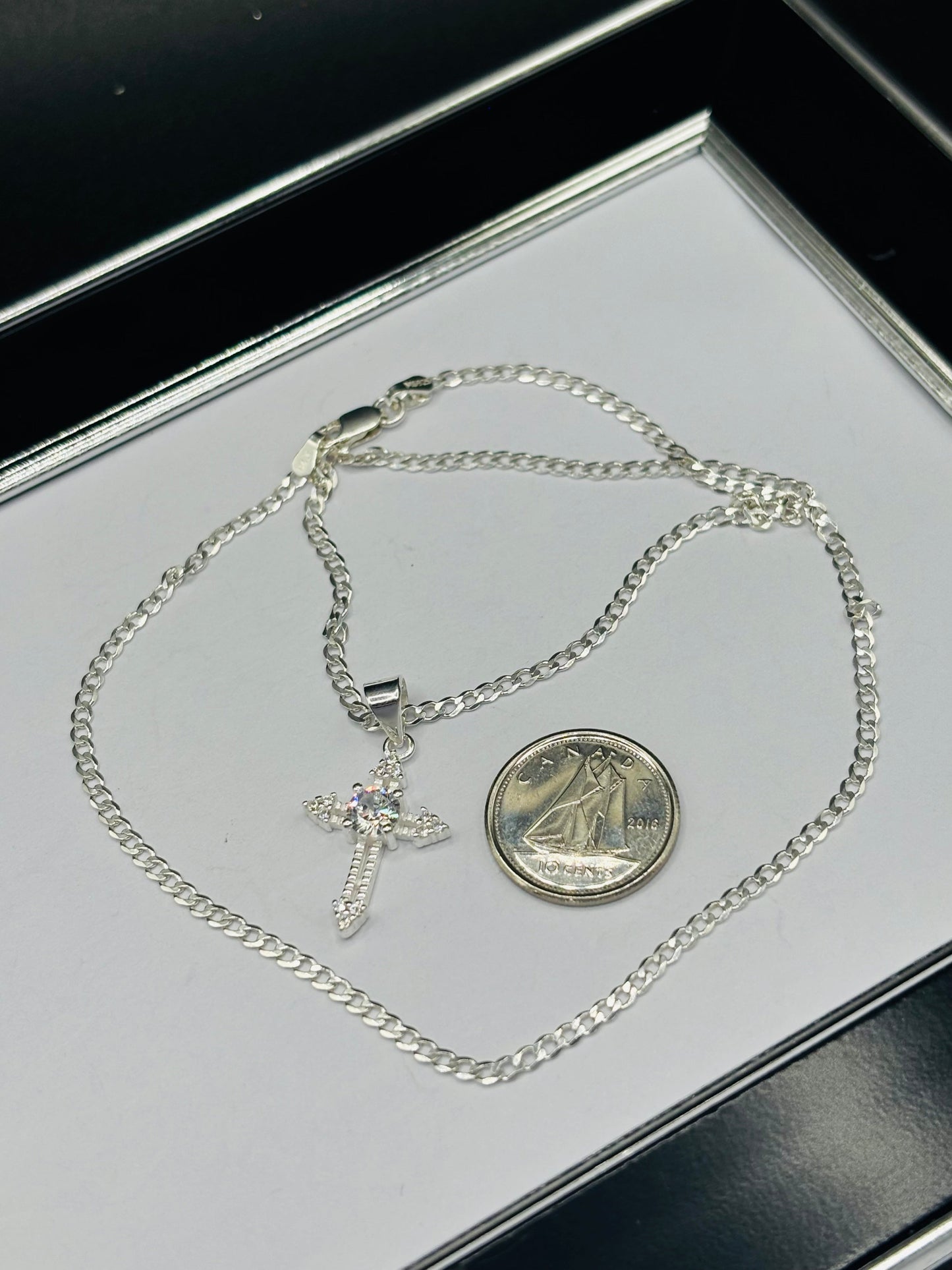 S925 Silver Cross Stone Necklace