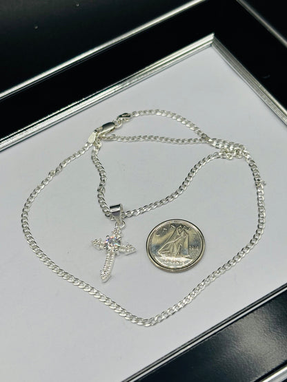 S925 Silver Cross Stone Necklace