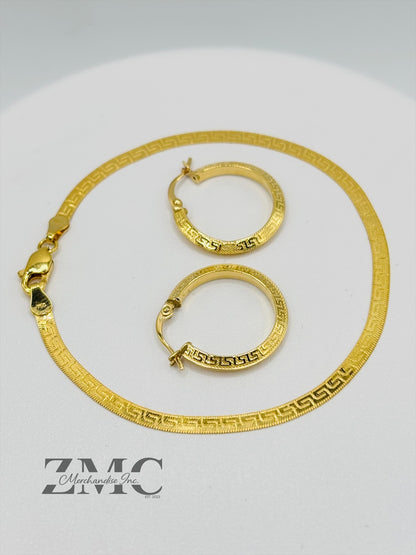 18K Gold F Bracelet and Loop Earrings Set