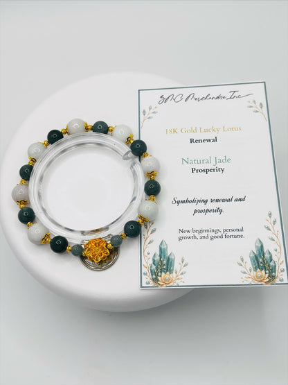 18K Gold Lucky Lotus Jadeite Bracelet ( Hollow Empty Inside)