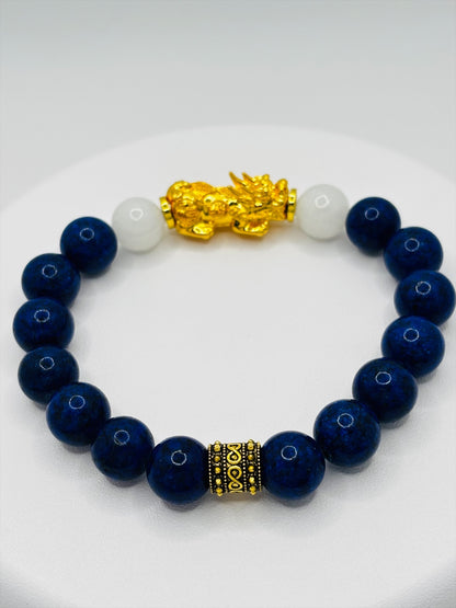 18K Gold Lucky Piyao/ Pi Xiu  Lapis Lazuli Jade Bracelet ( Hollow Empty Inside) EXTRA LARGE PIYAO