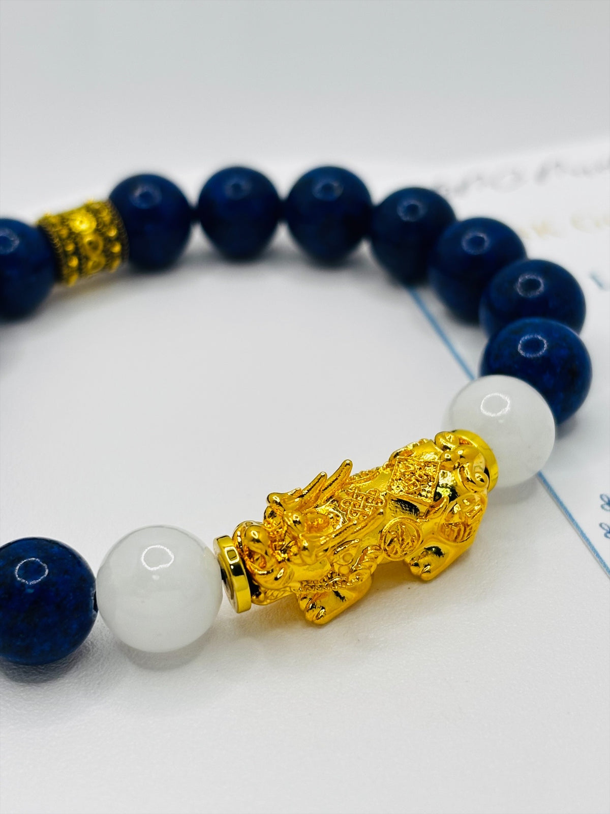 18K Gold Lucky Piyao/ Pi Xiu  Lapis Lazuli Jade Bracelet ( Hollow Empty Inside) EXTRA LARGE PIYAO