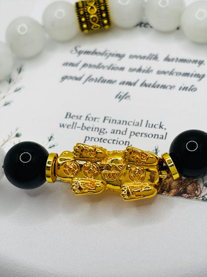18K Gold Lucky Piyao/ Pi Xiu  Obsidian Jade Bracelet ( Hollow Empty Inside) EXTRA LARGE PIYAO