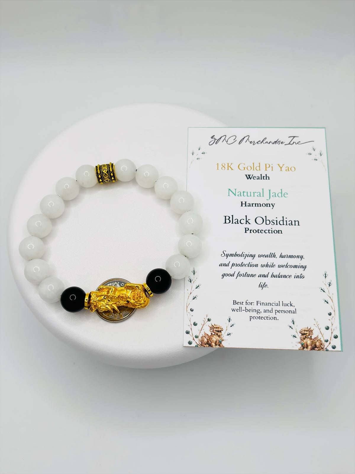 18K Gold Lucky Piyao/ Pi Xiu  Obsidian Jade Bracelet ( Hollow Empty Inside) EXTRA LARGE PIYAO