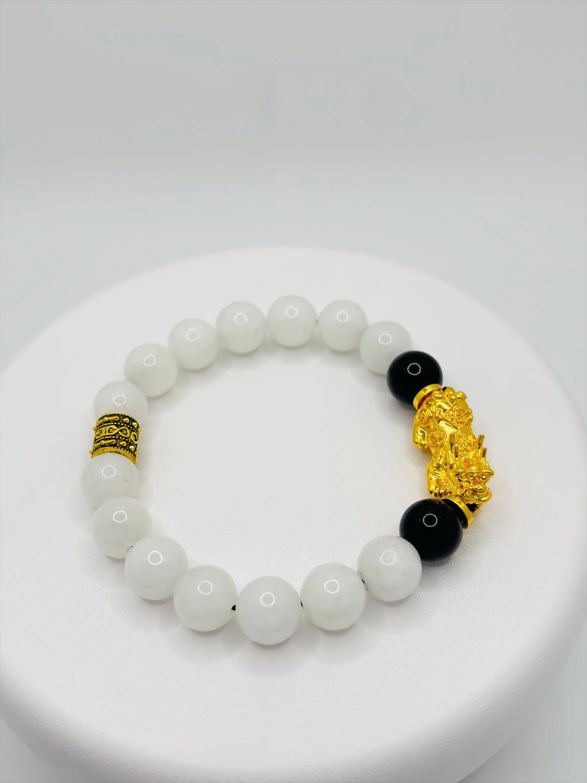 18K Gold Lucky Piyao/ Pi Xiu  Obsidian Jade Bracelet ( Hollow Empty Inside) EXTRA LARGE PIYAO