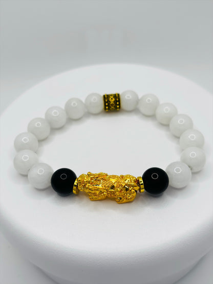 18K Gold Lucky Piyao/ Pi Xiu  Obsidian Jade Bracelet ( Hollow Empty Inside) EXTRA LARGE PIYAO