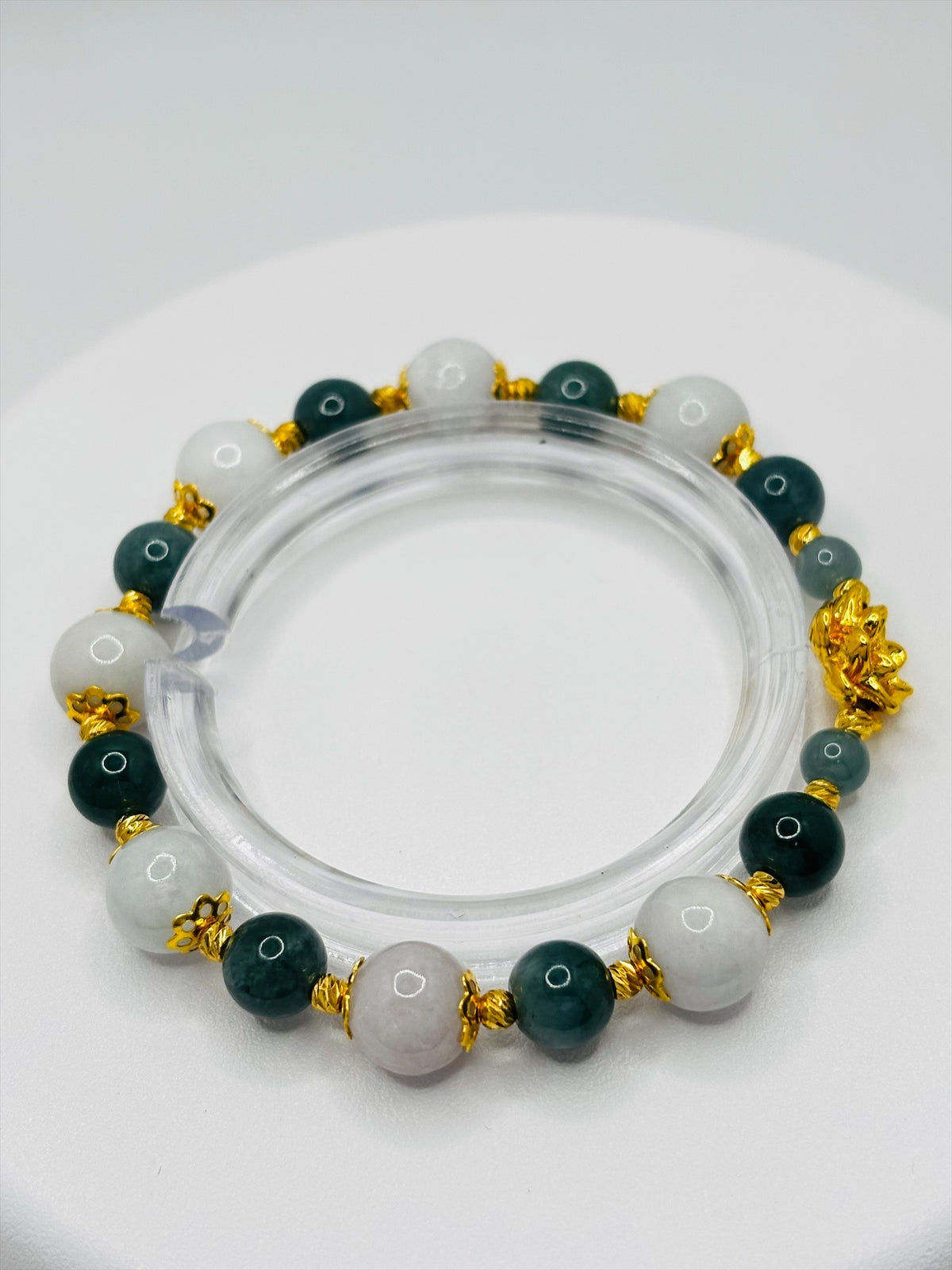 18K Gold Lucky Lotus Jadeite Bracelet ( Hollow Empty Inside)