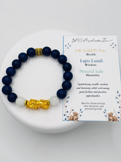 18K Gold Lucky Piyao/ Pi Xiu  Lapis Lazuli Jade Bracelet ( Hollow Empty Inside) EXTRA LARGE PIYAO