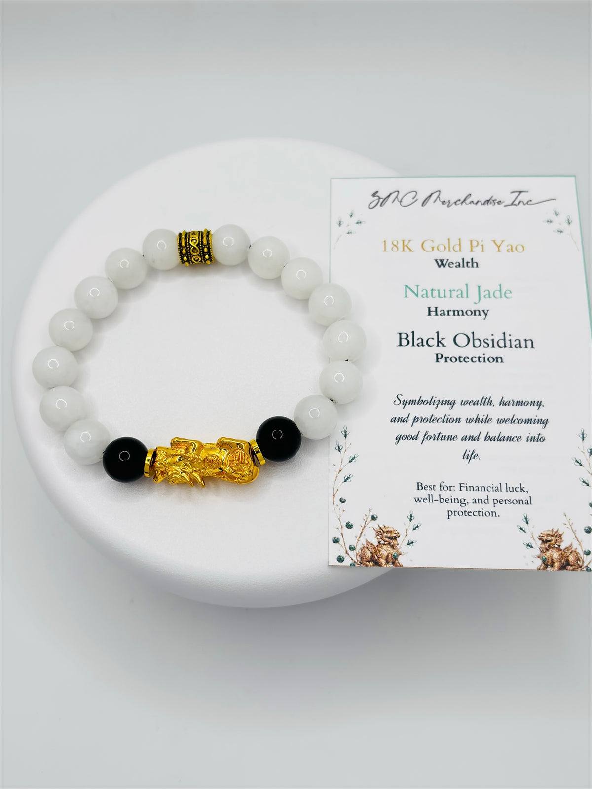 18K Gold Lucky Piyao/ Pi Xiu  Obsidian Jade Bracelet ( Hollow Empty Inside) EXTRA LARGE PIYAO