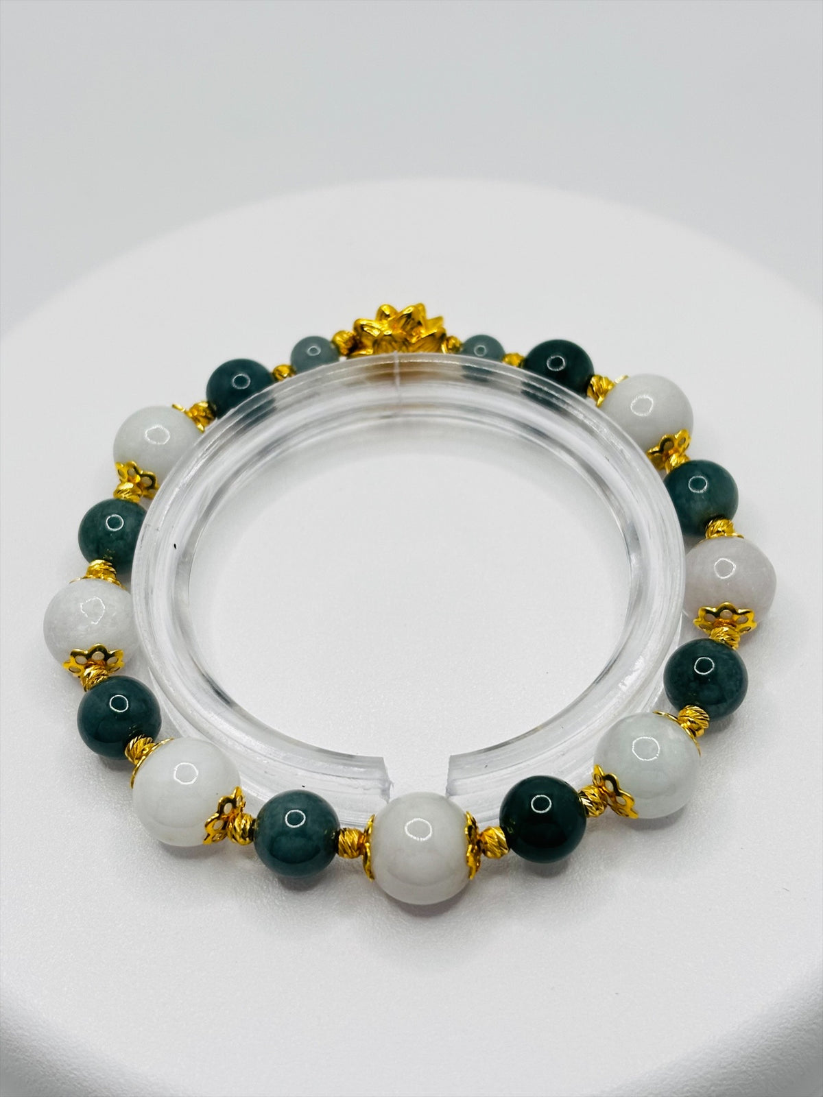 18K Gold Lucky Lotus Jadeite Bracelet ( Hollow Empty Inside)
