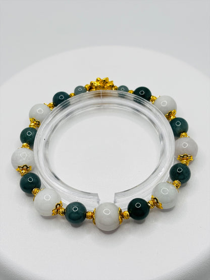 18K Gold Lucky Lotus Jadeite Bracelet ( Hollow Empty Inside)