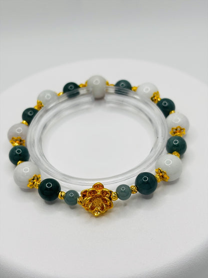 18K Gold Lucky Lotus Jadeite Bracelet ( Hollow Empty Inside)