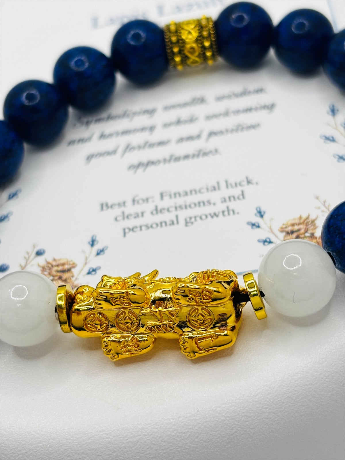 18K Gold Lucky Piyao/ Pi Xiu  Lapis Lazuli Jade Bracelet ( Hollow Empty Inside) EXTRA LARGE PIYAO