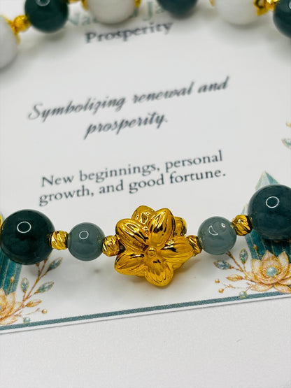18K Gold Lucky Lotus Jadeite Bracelet ( Hollow Empty Inside)