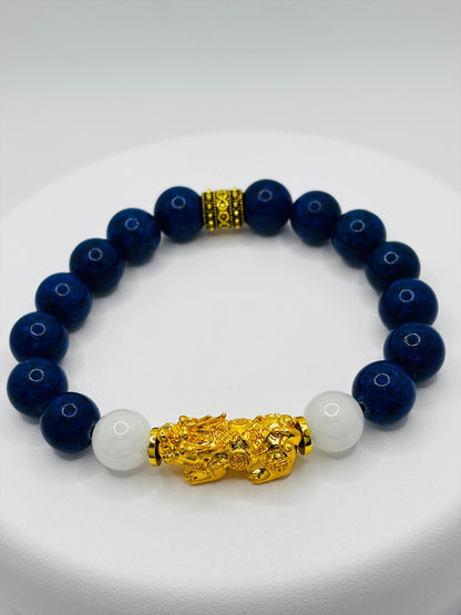 18K Gold Lucky Piyao/ Pi Xiu  Lapis Lazuli Jade Bracelet ( Hollow Empty Inside) EXTRA LARGE PIYAO