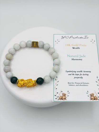 18K Gold Lucky Piyao/ Pi Xiu  Jade Bracelet ( Hollow Empty Inside) EXTRA LARGE PIYAO