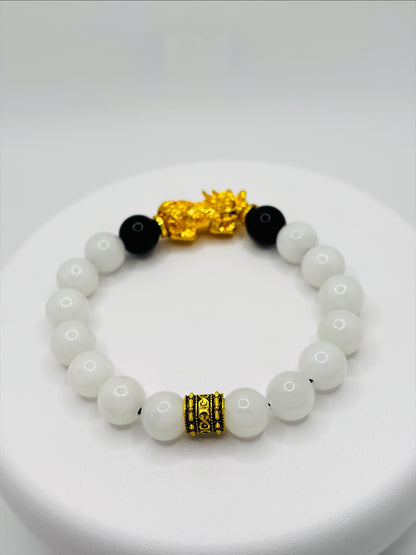 18K Gold Lucky Piyao/ Pi Xiu  Obsidian Jade Bracelet ( Hollow Empty Inside) EXTRA LARGE PIYAO