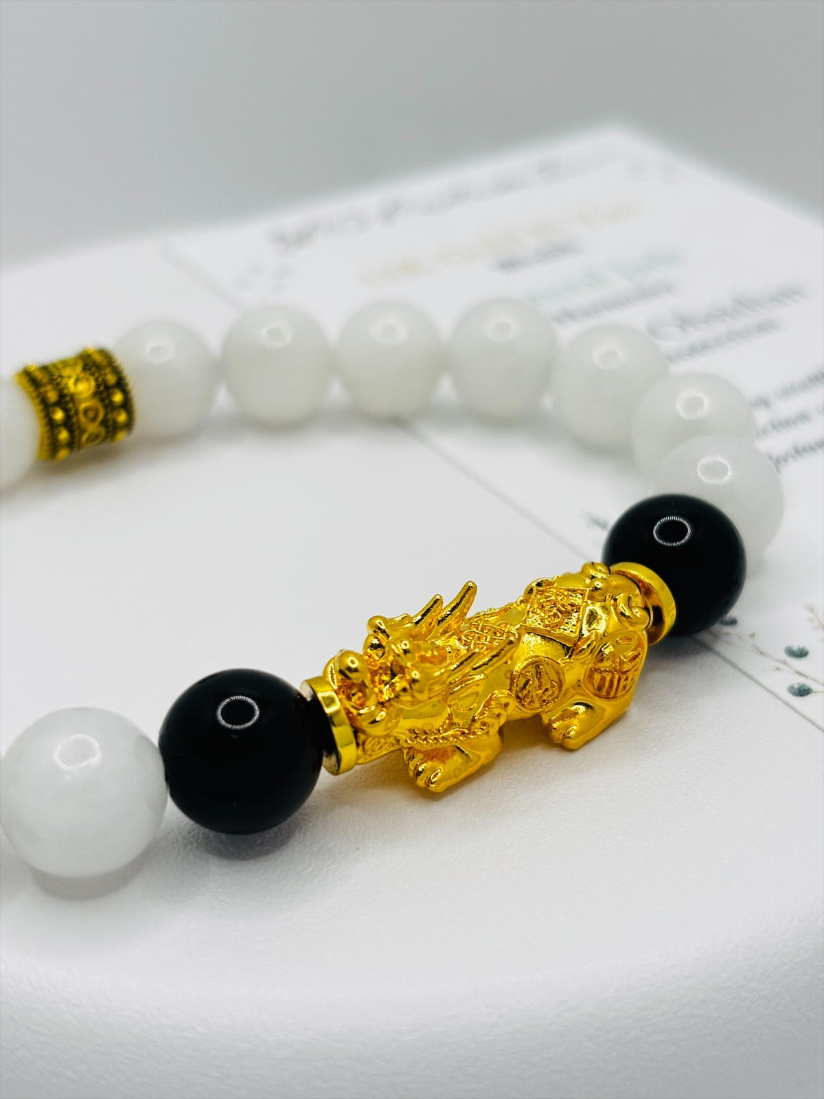 18K Gold Lucky Piyao/ Pi Xiu  Obsidian Jade Bracelet ( Hollow Empty Inside) EXTRA LARGE PIYAO