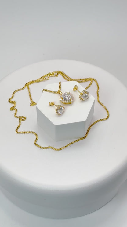 18K Gold Heart Moissanite Diamond Earrings and Necklace Set