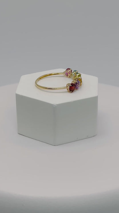 18K Gold Natural Multicolor Stone Lucky Ring