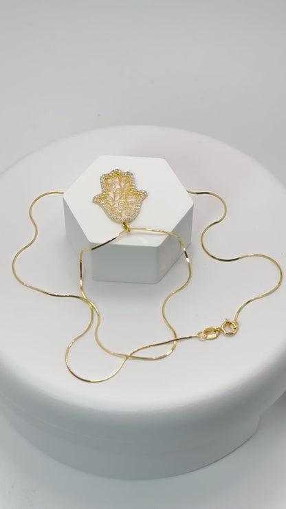 18K Gold Lucky Hamsa Moissanite Diamond Necklace