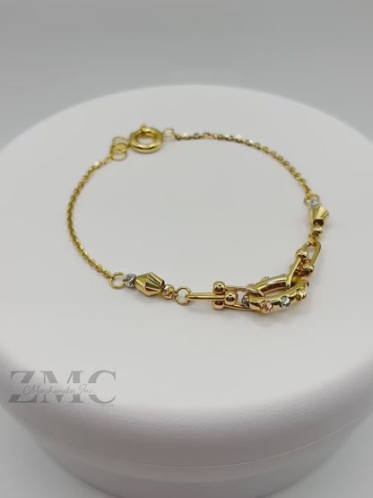 18K Gold Tri-color Ball Combination of Hardware Link Bracelet