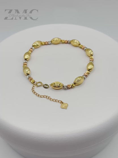 18K Gold Tri-Color Cats Eye Ball and Oval Bracelet