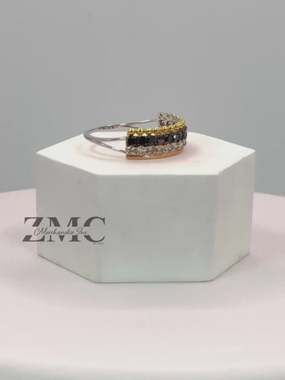 K18 Japan Gold Tri-Color with White/Black Natural Diamonds