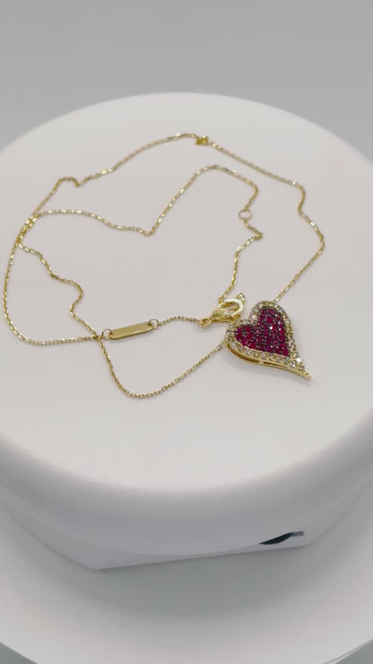 K18 Japan Gold Natural Diamond 0.40ct and Ruby 0.60ct Necklace