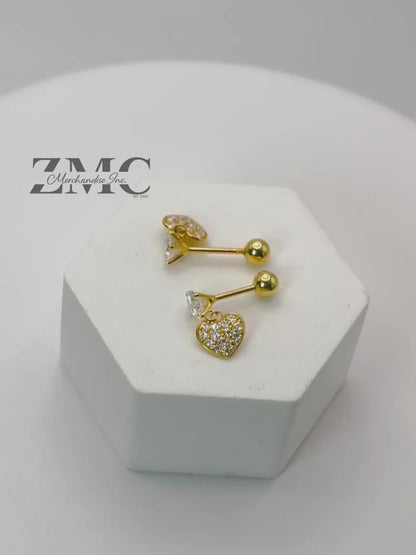 18K Gold Screw Type Heart Dangling Moissanite Diamond Earrings