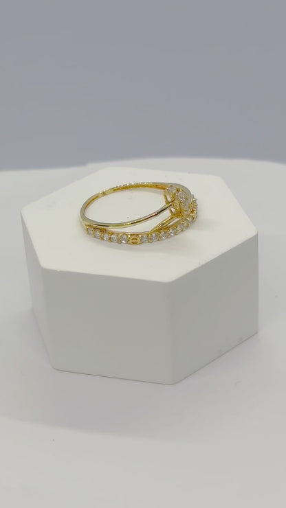 18K Gold Nail and Love Combination Zirconia Stone Ring