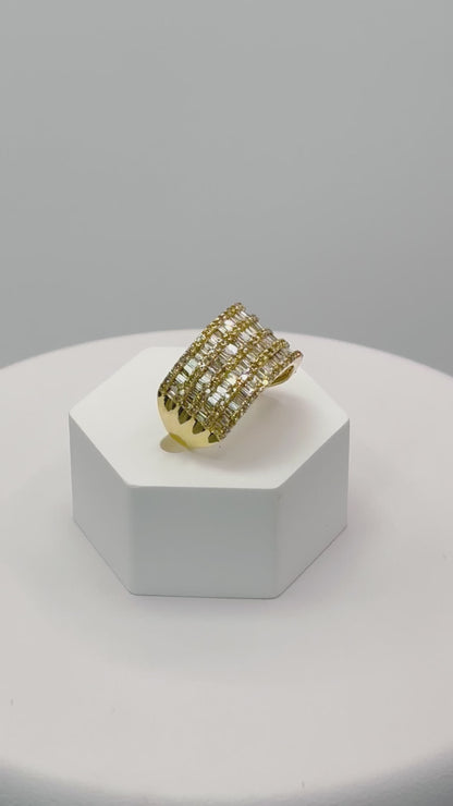 K18 Japan 4 Layered Natural Diamond Baguette Ring 1.5 carat