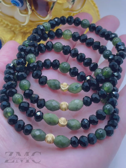 18K Gold Cats Eye Ball with Jade Stone