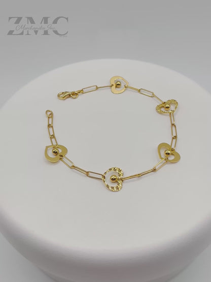 18K Gold Paperclip Heart Attached Bracelet