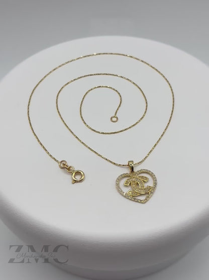 18K Gold Heart Necklace Natural Diamond