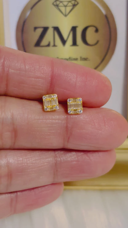 18K Gold Square Moissanite Diamond Earrings