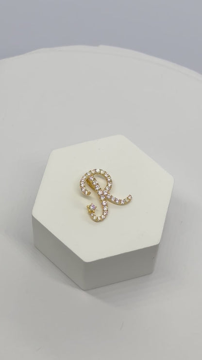 18K Gold Initial Moissanite Diamond Letter R Pendant