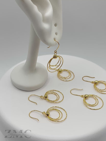18K Gold Circle Dangling Earrings