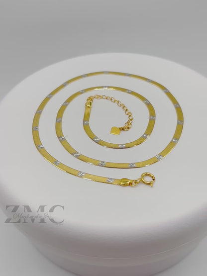 18K Gold Flat Chain with White Gold Design